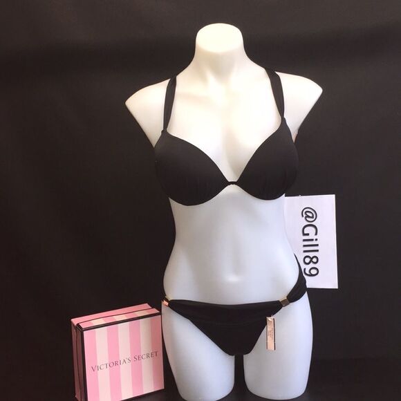 🔥Victoria Secret Swimsuit bikini set black 38C/Small New - Picture 3 of 13
